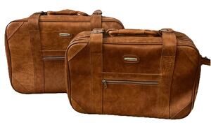 Vintage World Traveler 2 Piece Leather Nesting Luggage Set Good Pre Owned Set!